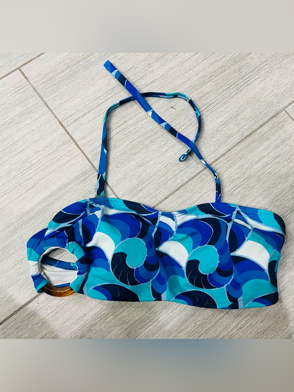 VENUS Blue Teal Wave Print Bandeau Swim Top